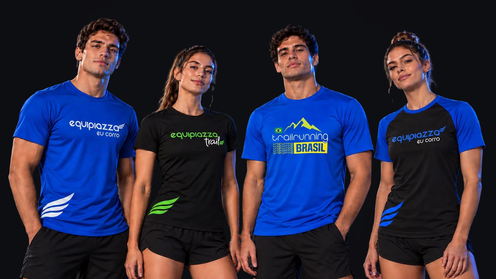 Atletas da equipe vestindo as novas camisetas oficiais Equipiazza